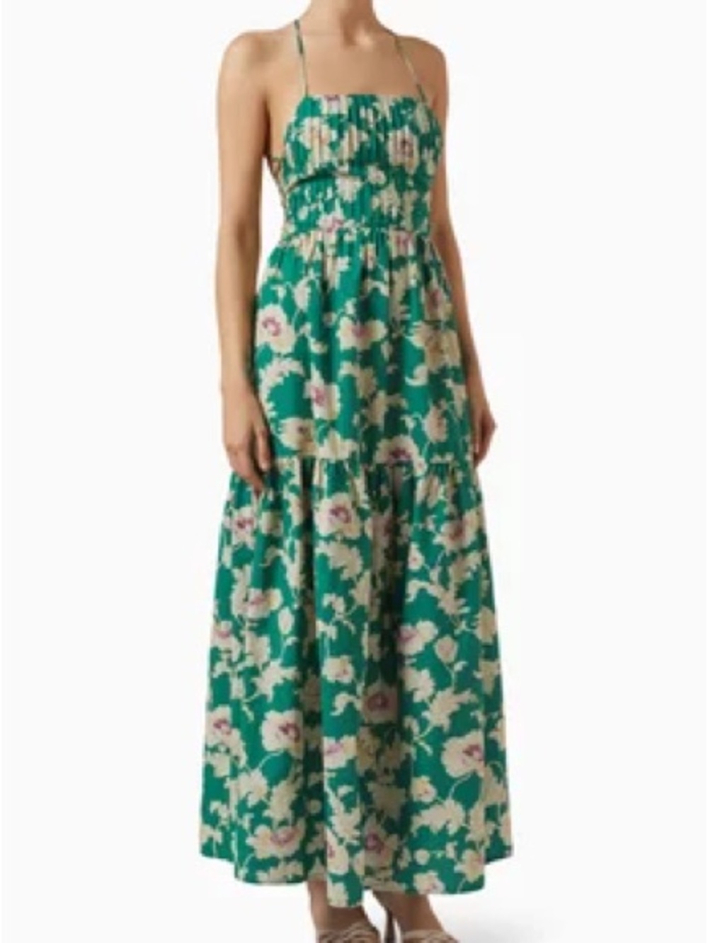 Posse Emerald Green Floral Maxi Dress with Cream & Pink Blossoms